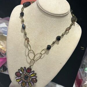 Jewel Flower Pendant with Beaded Chain-Boutique